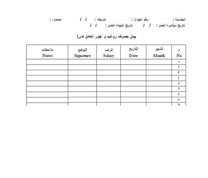 كشف استلام الرواتب الشهرية