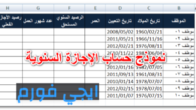 نموذج حساب الإجازة السنوية