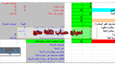 نموذج حساب تكلفة منتج