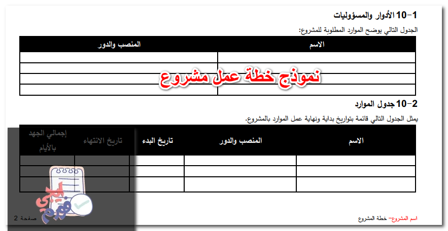 نموذج خطة عمل مشروع