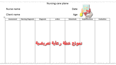 نموذج خطة رعاية تمريضية